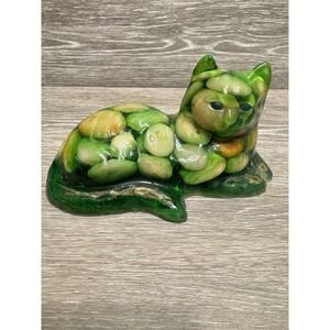 Vintage Vomit Cat kitten Figurine Green Resin Filled With Rocks